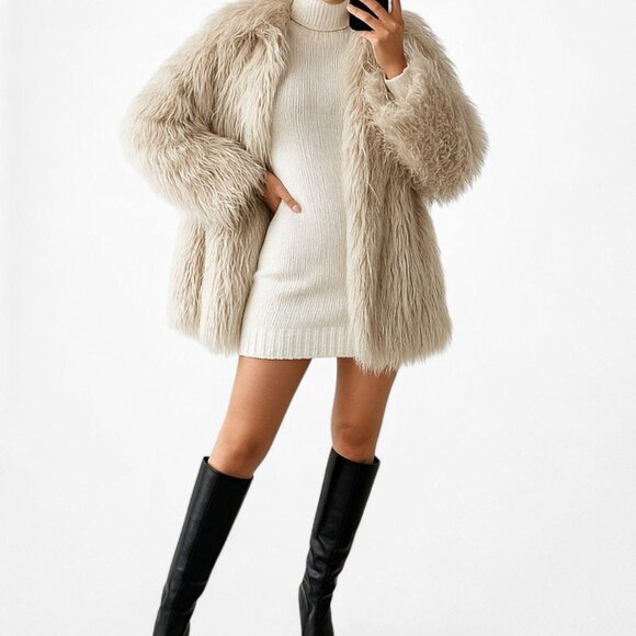 Vintage Y2K Off White Beige Faux Fur Oversized Teddy Style Coat Jacket Size M - Picture 2 of 6